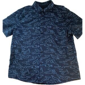Daniel Won Men's Blue Camo Embroidered Button Down Short Sleeve Shirt Size XXL